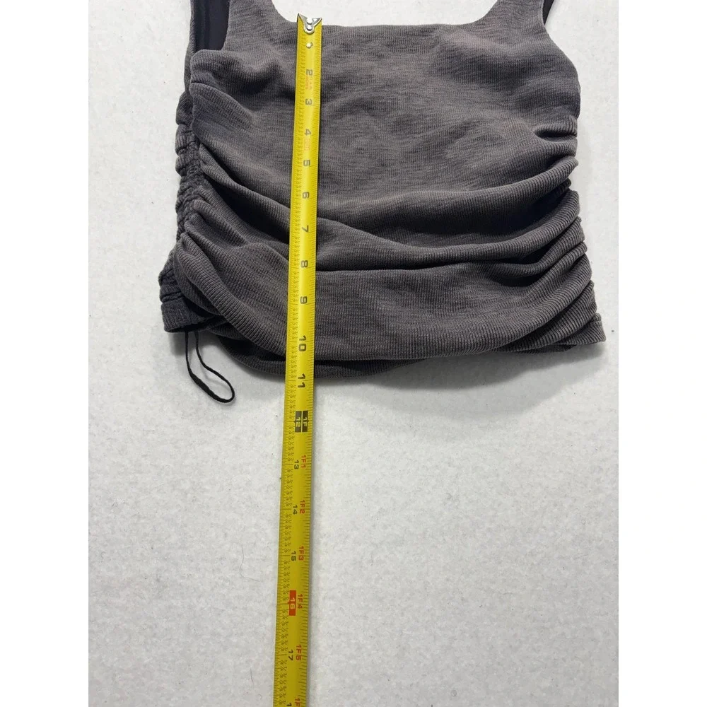 Free People Tank Top Womens XS Gray Ruched Tie Strap Cropped Knit Summer Casual